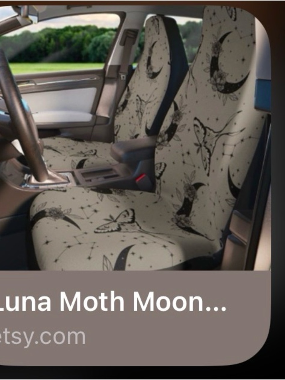 Luna Moth Moon Pattern Car Seat Covers - Black & Grey